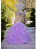 Lilac Beaded 3D Lace Flowers Ruffled Tulle Fairytale Flower Girl Dress